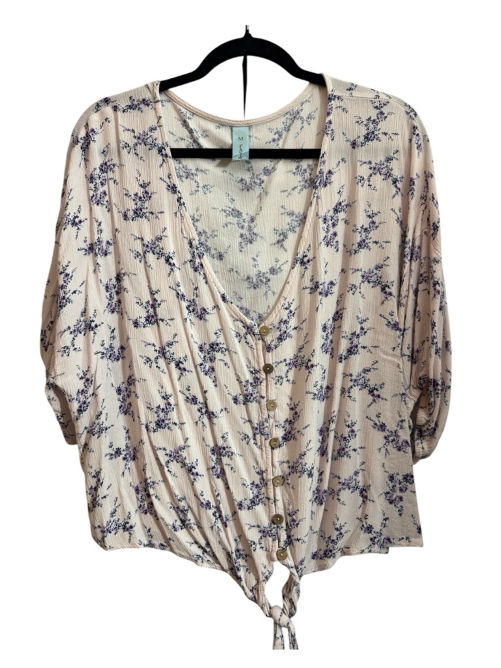 *Lavender Floral Tie Front Blouse Size 3X | Boho Button Front Top